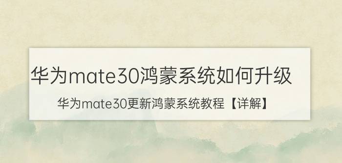 华为mate30鸿蒙系统如何升级 华为mate30更新鸿蒙系统教程【详解】